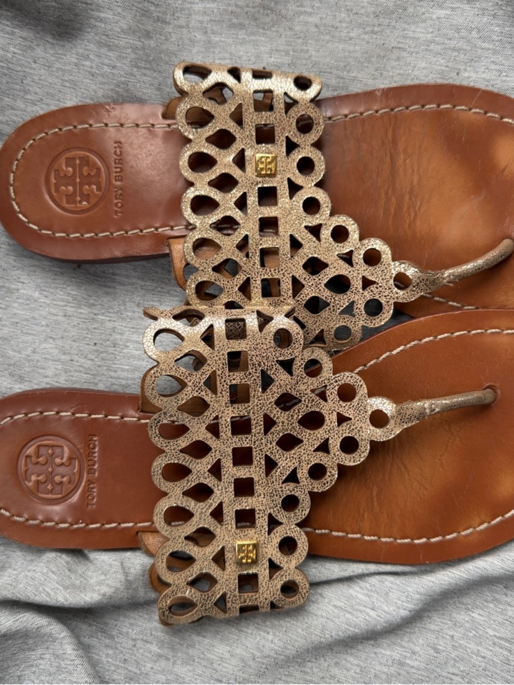 Tory Burch Metallic Gold Cutout Miller Sandals